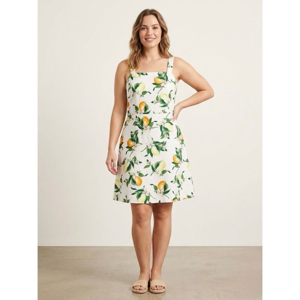 Ann Taylor Factory Linen Blend Fruit/Lemon Print Mini Dress Size 14